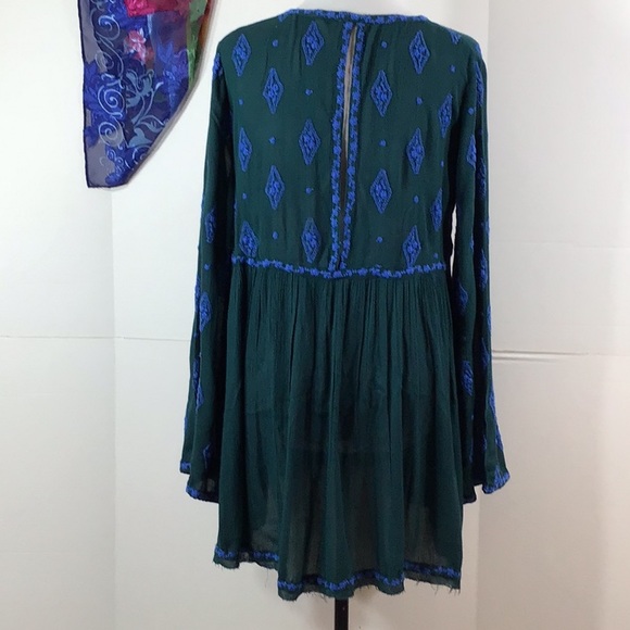 Free People green/blue diamond embroidered tunic S - Picture 6 of 13